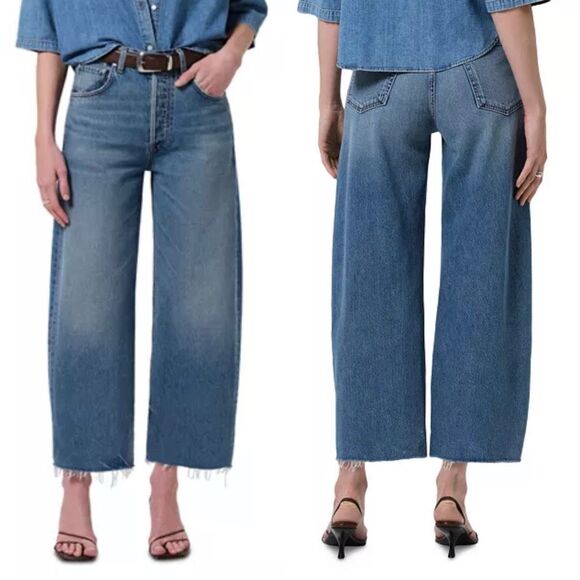 NWT Citizens of Humanity Ayla Raw Hem Crop Jeans Womens 27 Telegraph Blue Wide - Picture 1 of 16
